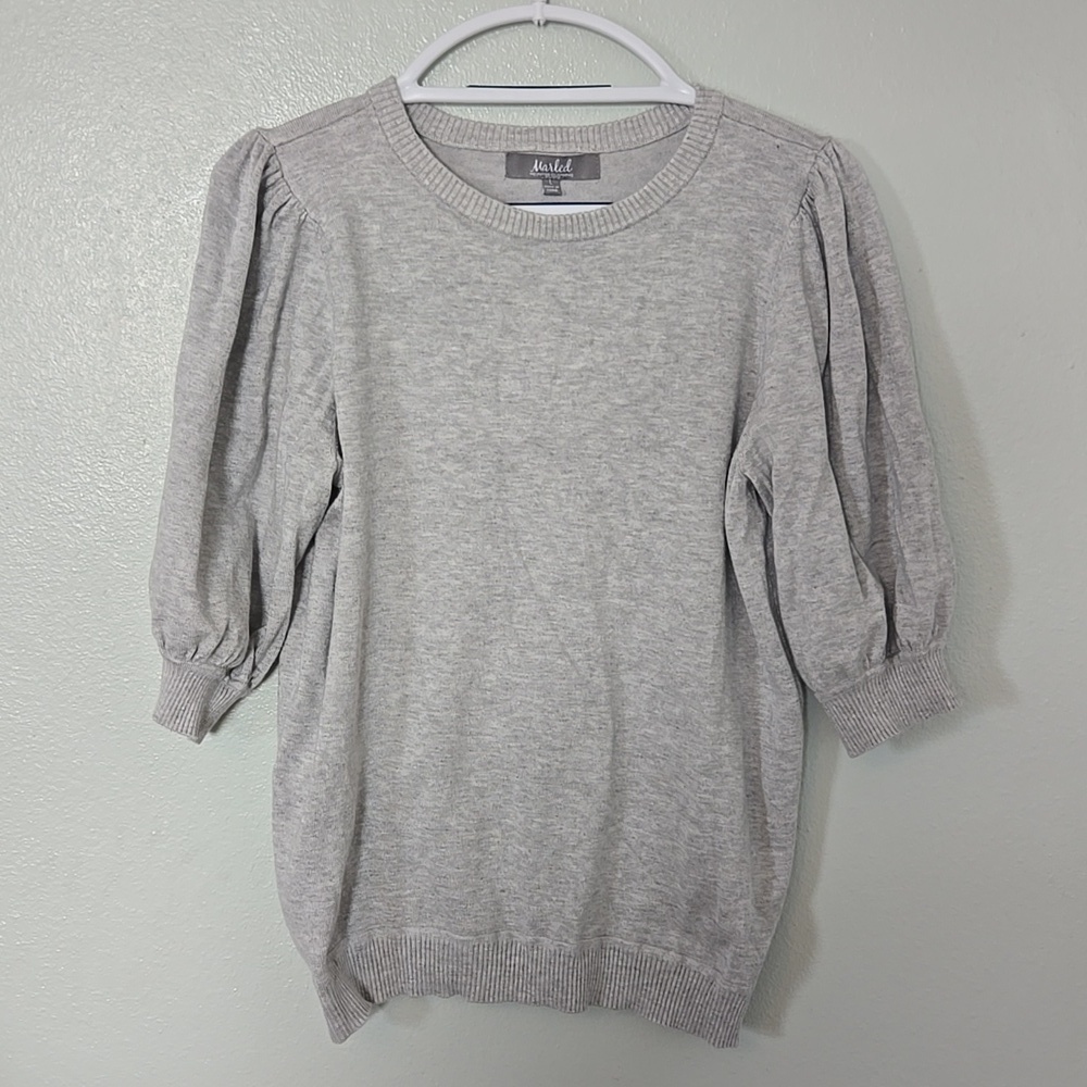 Marled | Gray Puff Sleeve Sweater Top Size Large